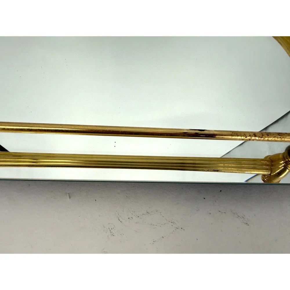 Hollywood Regency Beveled Vanity Mirror Gold Trim Accent Vintage Glam Decor Tray